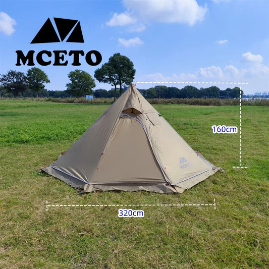 320PRO Camping Pyramid Teepee Tent Hight 1.6M Lightweight Outdoor Backpacking Winter Chimney Tent with Snow Skirt for 1-2 Person