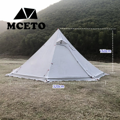 320PRO Camping Pyramid Teepee Tent Hight 1.6M Lightweight Outdoor Backpacking Winter Chimney Tent with Snow Skirt for 1-2 Person